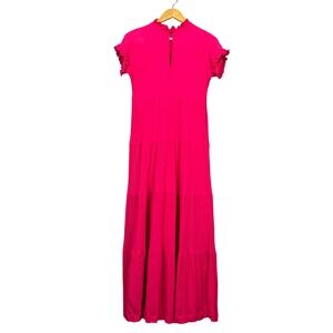 Marie Oliver Maxi Dress Womens XS Hot Pink Silk Blend Tiered Ruffle Wedding